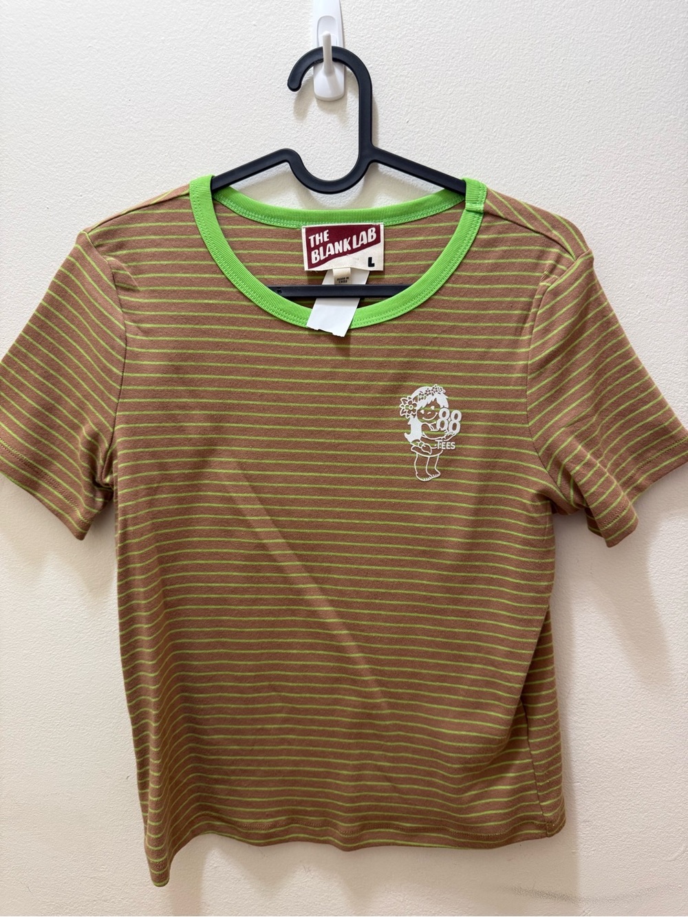 88 Tees Green and Brown Striped Short Sleeve Tee